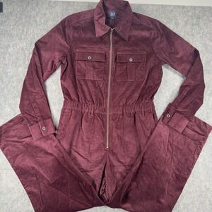 GAP Jumpsuit Womens 18 Burgundy Corduroy Long Sleeve Utility Workwear Stretch
